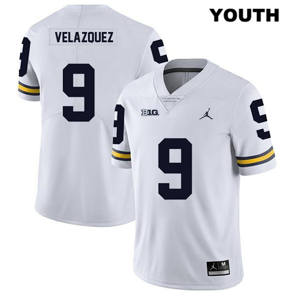Youth NCAA Michigan Wolverines Joey Velazquez #9 White Jordan Brand Authentic Stitched Legend Football College Jersey JE25K42LG